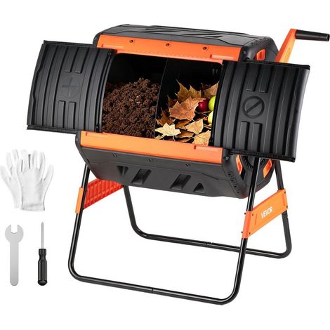En Plastique PP et Acier Composteur Rotatif de Jardin 200 L Double Chambre avec Manivelle pour Extérieur (1/5)
