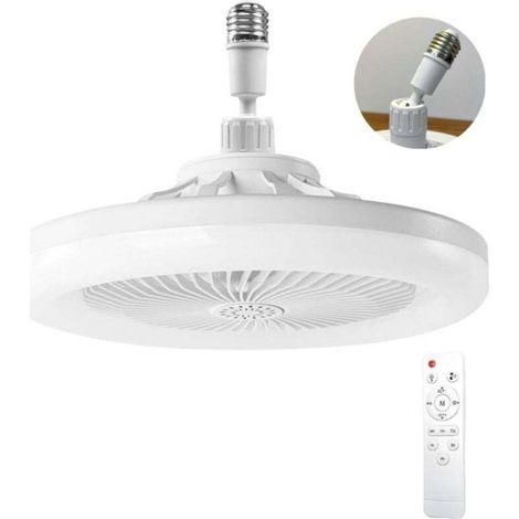 Ventilateur Plafond Avec Lumiere,ventilateur De Plafond Avec Télécommande,ventilateur Silencieux Plafond,E27 plafonnier LED À Intensité Variable,3vitesses,Temporisable (Blanc)