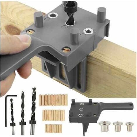 Gabarit de Percage Tourillon Kit Gabarait de Goujon Menuiserie 41 PCS Trou Droit avec Centreur 6/8/10mm Bois Gris (1/5)