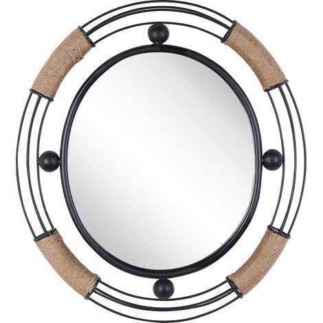 Espejo de pared madera clara redondo 60 cm marco madera maciza hecho a mano geométrico rústico Moulins