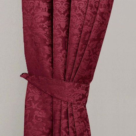 HOMESCAPES Wine Red Velvet Jacquard Curtain Tie Back Pair