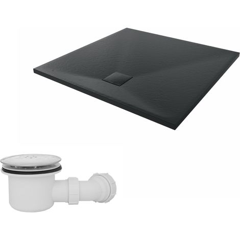 NRG 900 x 900mm SMC Black Square Slate Effect Bathroom Shower Tray & Fluidmaster Fast Flow Waste Trap (1/5)