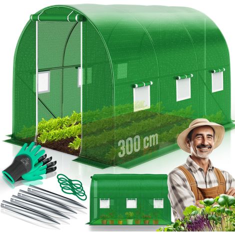 KESSER® invernadero de lámina estable con ventanas con mosquitera y puerta  túnel de jardín con marco de acero galvanizado  túnel de lámina 170g/m² incl. anclaje al suelo, guantes y cuerdas  verde / 3