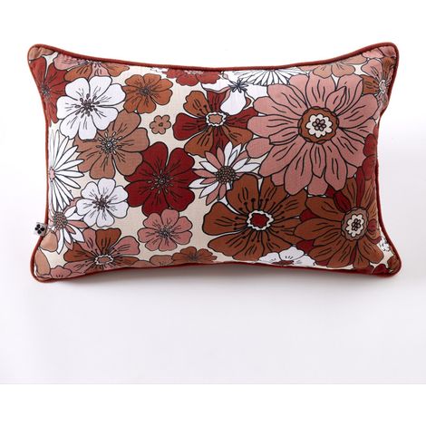 Coussin déhoussable réversible "Anna / Flora" toutes dimensions Gaze de Coton imprimée - Anna Terracotta - Housse de coussin 40 x 60 cm