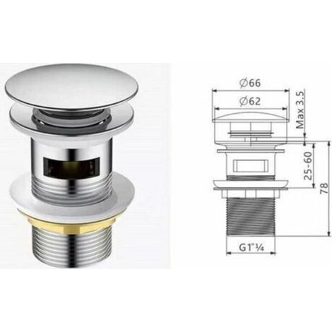 Bonde De Lavabo - G1 1/4 - Trop-Plein Pop-Up Automatique - Acier Inoxydable - Sans Outil - 1 Pièce (1/4)