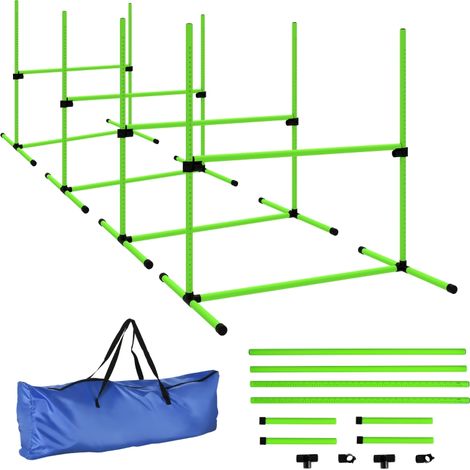 Ensemble d'agilité pour chiens 4 pièces avec haies réglables en hauteur, sac de transport inclus, dimensions 99 x 65 x 94 cm, couleur verte (1/5)