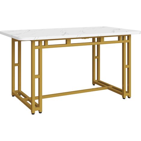 Table à manger légère et luxueuse 120x70cm, (1 pièce), structure en métal, table rectangulaire moderne de cuisine avec pieds en métal pour salle à manger et salon, pieds de table dorés (1/5)