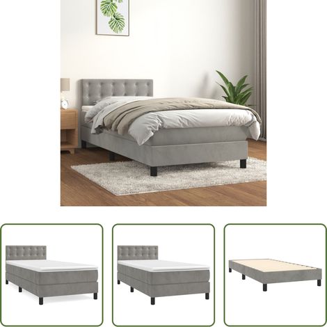 Samtbett - Boxspringbett mit Matratze Hellgrau 90x200 cm Samt (1/5)