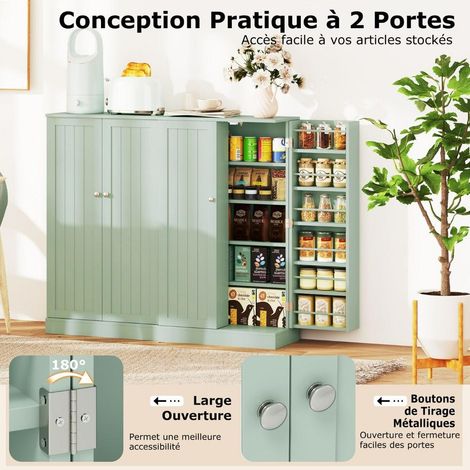 Armoire de rangement de cuisine de 104 cm de haut avec portes et étagères réglables, kit anti-basculement, verte (1/5)