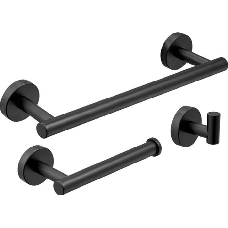 Toallero, soporte para papel higiénico, gancho para toalla, accesorios de baño 3 en 1, negro (1/5)