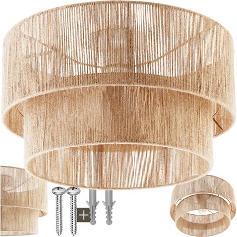 Plafonnier en fibres de jute tressée et acier style bohème 40W (1/5)