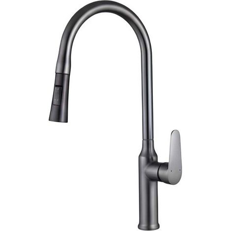 Robinet de cuisine - AVIZAR - Extensible rétractable - Embout orientable - Finition noire - Installation facile (1/4)
