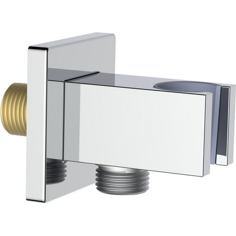 Presa acqua quadrata con supporto doccino in ottone cromato