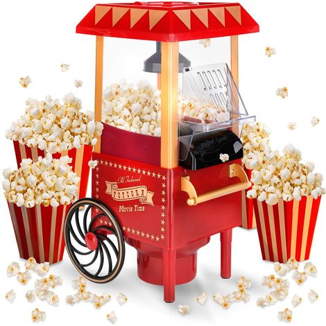 Machine Pop Corn Rétro 1.200W à Air Chaud - Machine à Popcorn Électrique Sans Huile, 0.3L, Prête en 2 Min, Compacte et Vintage, Idéale pour la Maison (Rouge) (1/5)