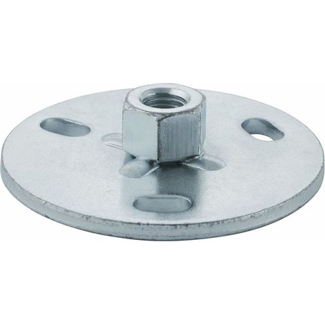 Piastra di montaggio con manicotto filettato M10, filettatura interna, tonda, diametro 7 cm, 3 fori, acciaio zincato (fognatura HDPE) (1/5)