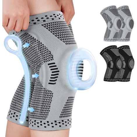 Ginocchiera unisex con cuscinetto in gel rotuleo e stabilizzatore laterale, regolabile, adatta per corsa, fitness e altri sport. (Grigio, L) (1/5)