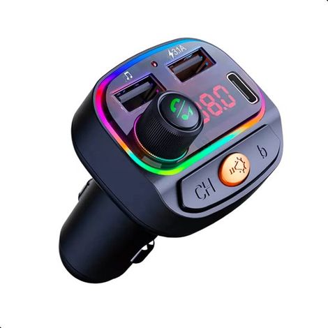 Transmisor FM Bluetooth，Bluetooth para coche，Transmisor inalámbrico，Cargador para coche，Cargador de teléfono para coche，Puerto USB doble (1/5)