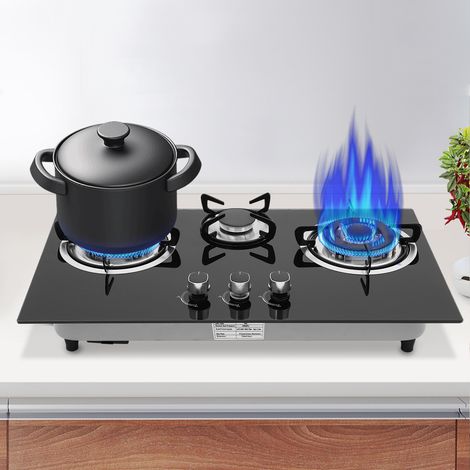 Plaque de cuisson à gaz en verre 73 cm [3 zones]–Brûleur pour wok–Système de détection de flamme par thermocouple–Autonome–Fonctionnant au gaz–Verre de sécurité trempé–Arrêt automatique (1/5)