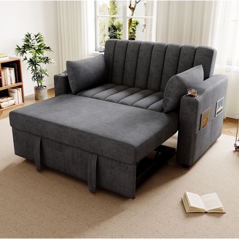 Canapé convertible 2 places en tissu algodón y lino gris 136x162x84 cm avec dossier réglable (1/5)