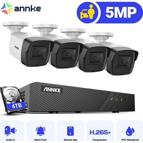 ANNKE H500 5MP Kit Videosorveglianza PoE,6MP NVR con 4X 5MP Telecamera Esterno IP PoE Impermeabile, Visione Notturna di 30 Metri, Rilevazione del Movimento,Registrazione audio 4TB (1/5)