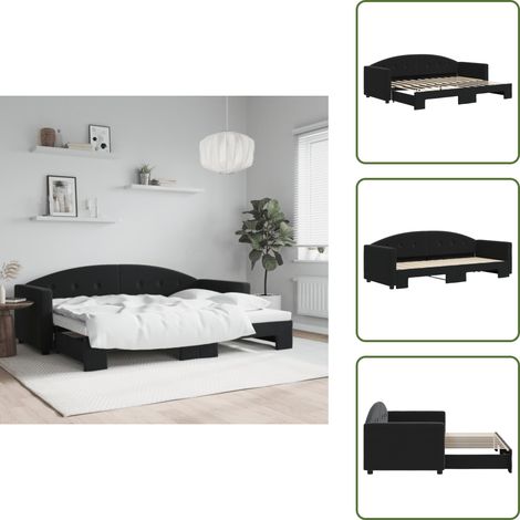 The Living Store Tagesbett Ausziehbar Schwarz 80x200 cm Samt - Schlafsofa - Doppelbett - Gästebett - Boxspringbett - Samtsofa