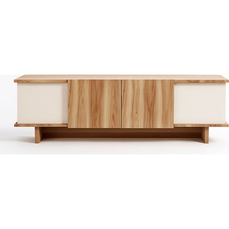 Meuble TV design avec placards aspect bois et beige 180cm BRONA (1/5)