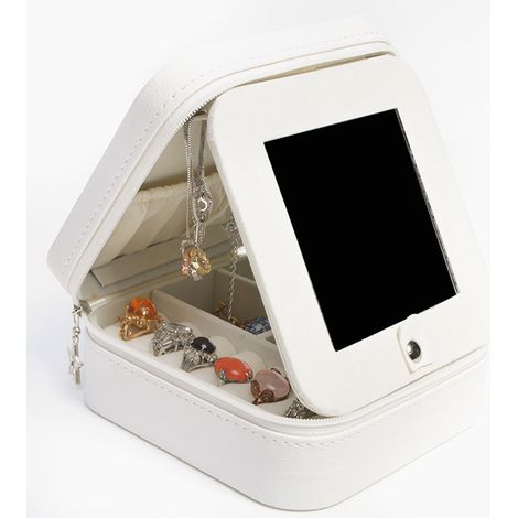 Cette boîte à bijoux de voyage est dotée d'un miroir et sert de petit écrin pour ranger les bijoux, idéale pour les femmes et les filles qui souhaitent organiser leurs boucles d'oreilles, bagues et co (1/5)