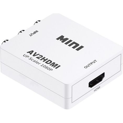 Mini AV RCA CVBS vers HDMI Vidéo Audio Convertisseurs Adaptateur Support 720 1080P pour Caméra, Xbox 360, PS1, PS2, WII, N64, Gamecube, Snes, NES, PSP, Lecteur DVD, VHS（Blance） (1/4)
