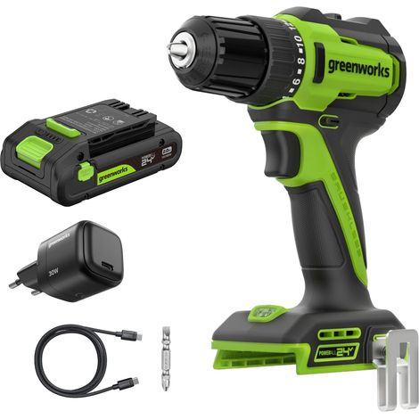 Perceuse‑visseuse sans fil sans balais, 35 Nm, légère, éclairage LED, embrayage 19+1, avec batterie 2 Ah USB‑C, chargeur 30 W et câble 100 W (1/5)