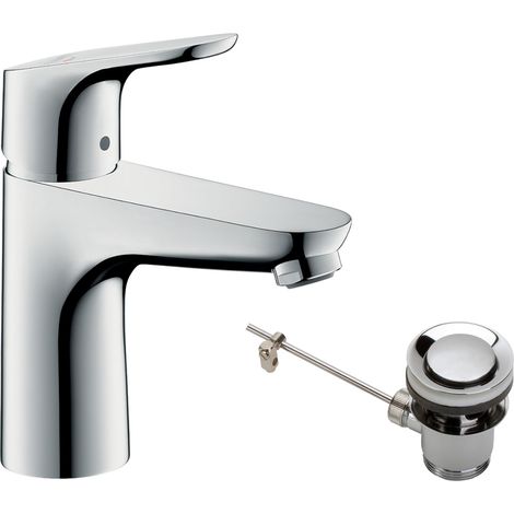Mitigeur de lavabo sans tirette ni vidage, économie d'énergie, Robinet de salle de bain avec hauteur sous bec 94 mm, économie d'eau, Chromé, 31621000 (1/5)