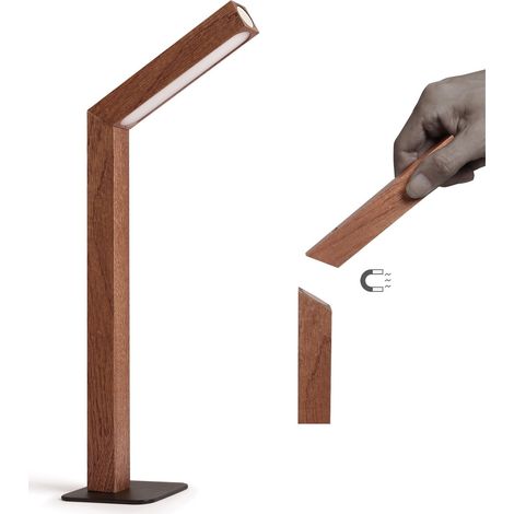 Lampe de table Rechargeable en Bois, Lampe de table LED Sans fil, Tactile Dimmable 5000k, 180° Pivotant & Amovible lampe a pile design Magnétique Pour Chambre,Lecture,Travail, B (1/4)