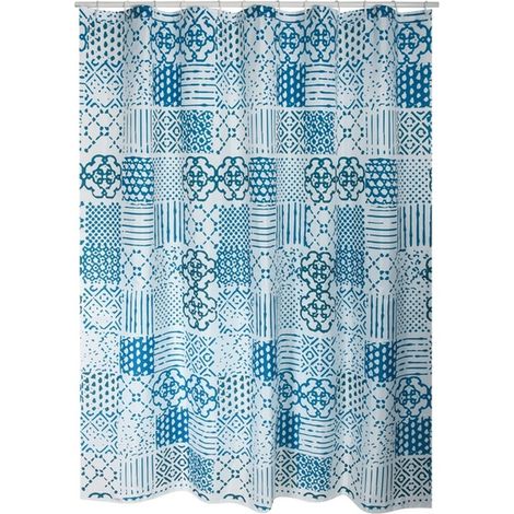 Rideau de douche Polyester ALENTEJO 180x200cm QUALITE PREMIUM Bleu -Anneaux inclus MSV
