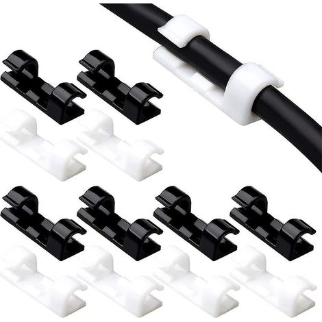 40 Pcs Clips Cbles Adhsives, Clips Attache Cbles Autocollant Pour Rangement Supprot Fils Electriques Pour Tv/chargeur/voiture/bureau (1/5)