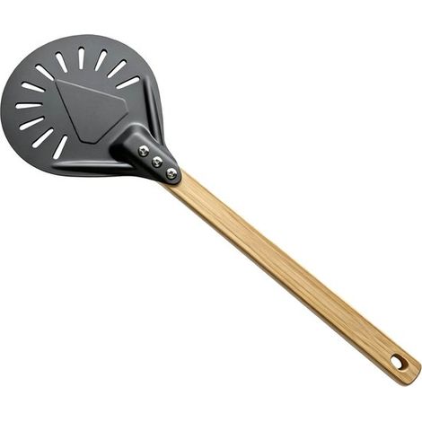 Pelle à pizza en aluminium 7 pouces, avec manche en bois, pelle à retourner la pizza pour four et barbecue, stable et pratique, 1 pièce, noir (1/5)