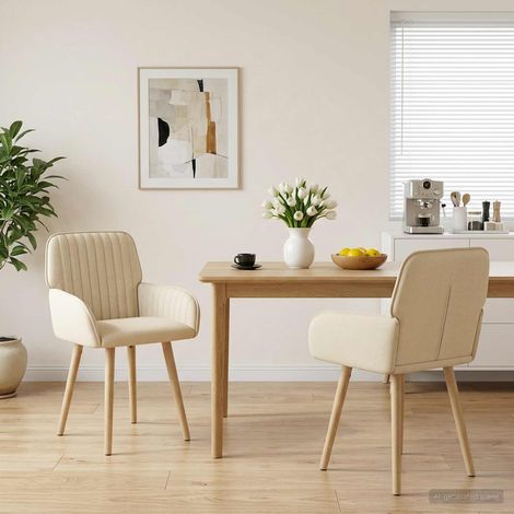 Chaises de salle à manger avec accoudoirs, tissu crème, lot de 2, 56,5 x 50 x 87,5 cm - PANGIVO (1/5)