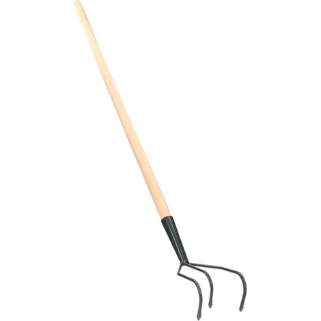 Cultivateur à 3 dents 125 cm avec manche en bois pour différents travaux de jardinage. (1/5)