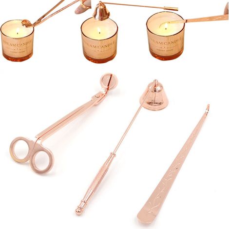 Kit entretien bougie 3 en 1 avec coupe-mèche étouffoir plongeoir set accessoire bougie professionnel or rose (1/2)