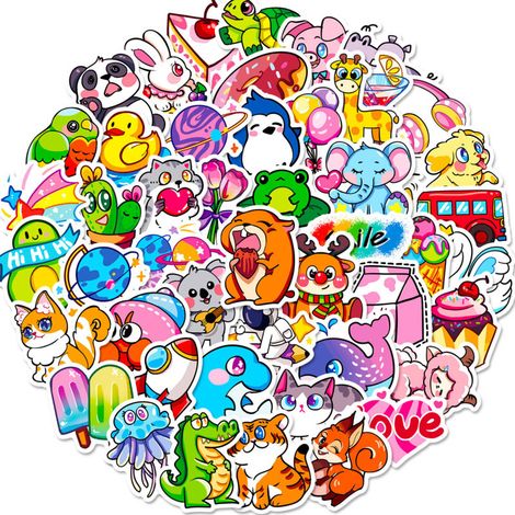 100 autocollants mignons à faire soi-même avec des motifs d'animaux de dessin animé, autocollants imperméables pour cahiers, réfrigérateurs et valises, cadeaux de Noël