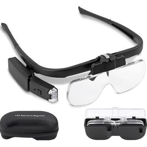 Lupa de diadema, lupa de diadema LED recargable de nueva versión, lupa de diadema manos libres, carga USB con luz y 3 lentes desmontables (1,5X-2,5X) para lectura, etc. (1/5)