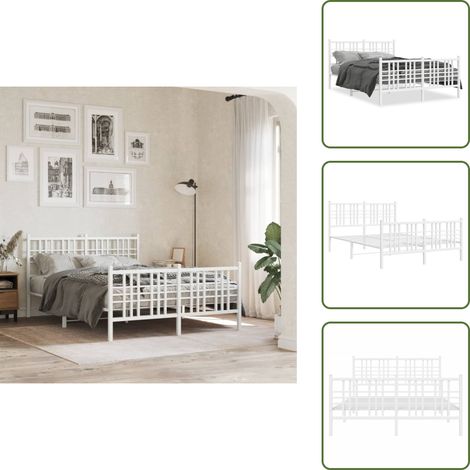 Bettgestell mit Kopf- und Fußteil Metall Weiß 140x200 cm - Metallbett - Doppelbett - Boxspringbetten - Bettgestell - Weißes Bett (1/5)