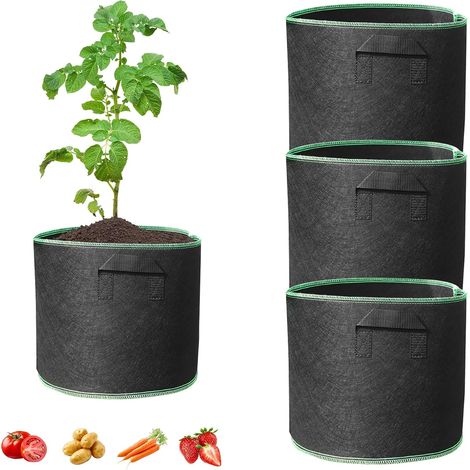 3 pièces Sac de Plante respiratoire 46L en Noir,en Plein air et Serre Idéal pour la Betterave, Les Grandes boîtes à Fleurs et la Culture de tomates, de Fraises ou de Pommes de Terre (1/5)