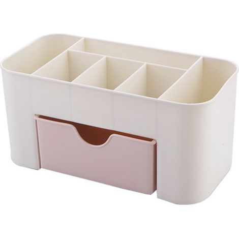 Organisateur de Maquillage 6 Compartiments avec Tiroir Rose - Rangement Cosmétique Multifonctionnel en PP (1/5)