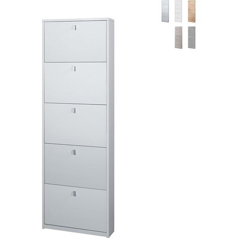 Schmaler Schuhschrank mit fünf Türen Esche Weiß 63x18x h190 cm (1/5)