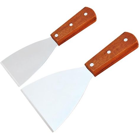 Juego de espátulas Teppanyaki - Acero inoxidable - 2 piezas - Mango de madera (1/5)
