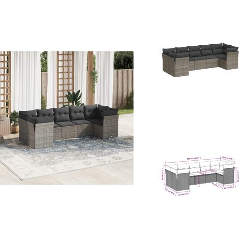 7-tlg. Garten-Sofagarnitur mit Kissen Grau Poly Rattan - Gartensorte - Outdoor Möbel - Lounge Set - Gartenlounge - Rattan Sofa (1/3)