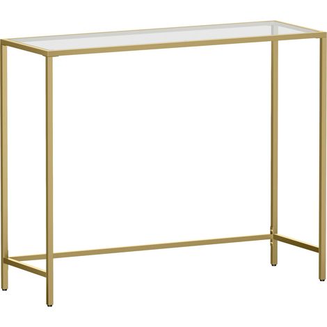 Table Console, Table D’entrée, Bout De Canapé, Dessus De Table En Verre Trempé, Montage Facile, Pieds Réglables, Pour Salon, Entrée, Couloir, Doré Clair, Transparente (1/5)