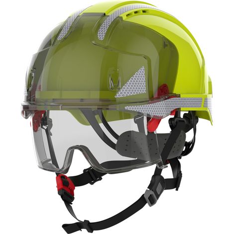 Casco da cantiere doppia norma cremagliera EVO VISTAlens Dualswitch CR2 Giallo/Fumè