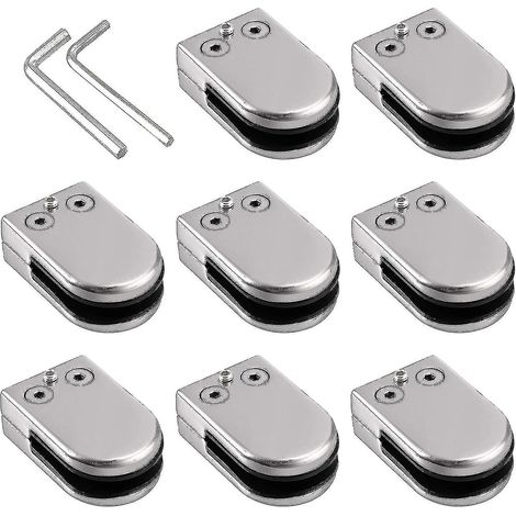 Lot de 8 pinces à verre, supports en acier inoxydable réglables pour verre de 10 à 12 mm, pour balustrades et rampes d'escalier - finition lisse (1/2)