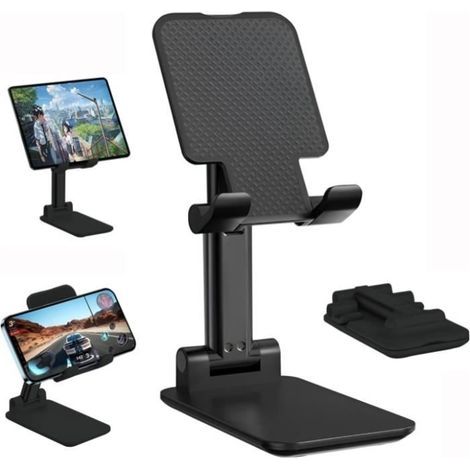 Supporto per telefono/tablet (bianco) - Portatile - Regolabile - Nero - Silicone + Lega - 160 mm (1/3)