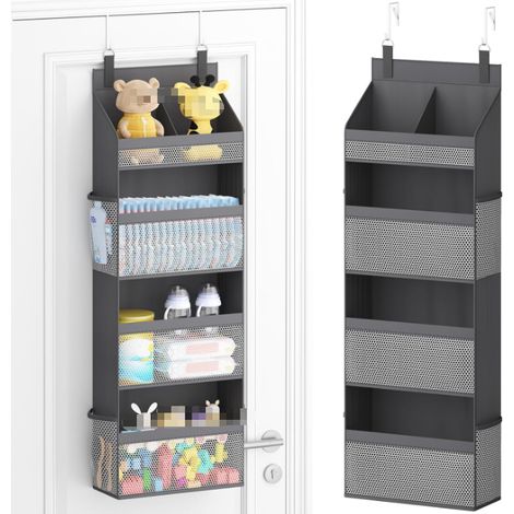 Rangement Porte à Suspendre avec 4 Étagères et 4 Poches Latérales, Étagères Suspendues Porte, Organisateur Suspendu pour Chambre, Salle de Bain, Jouets, Vetements, Gris (1/5)